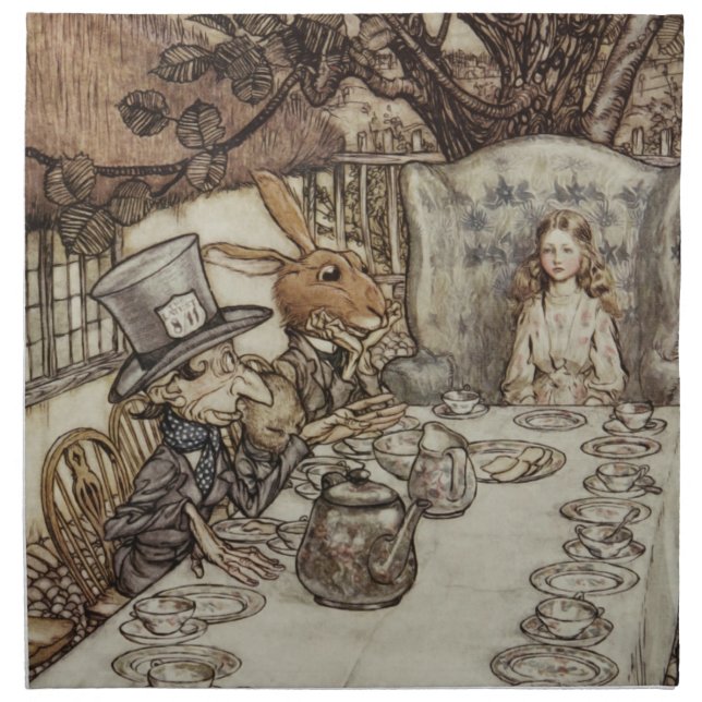 Alice Birthday Unbirthday Rabbit Hatter Party Cloth Napkin (Front)