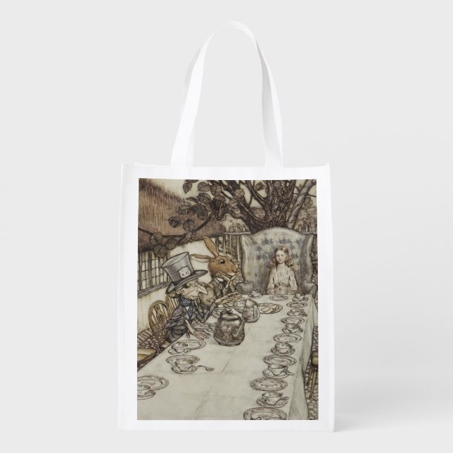Alice Birthday Unbirthday Rabbit Hatter Party Grocery Bag (Back)