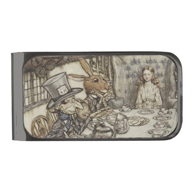 Alice Birthday Unbirthday Rabbit Hatter Party Gunmetal Finish Money Clip (Front)