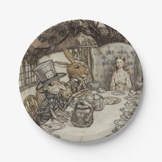 Alice Birthday Unbirthday Rabbit Hatter Party Paper Plates (Front)