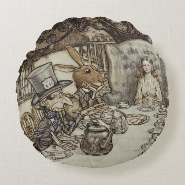 Alice Birthday Unbirthday Rabbit Hatter Party Round Pillow (Front)