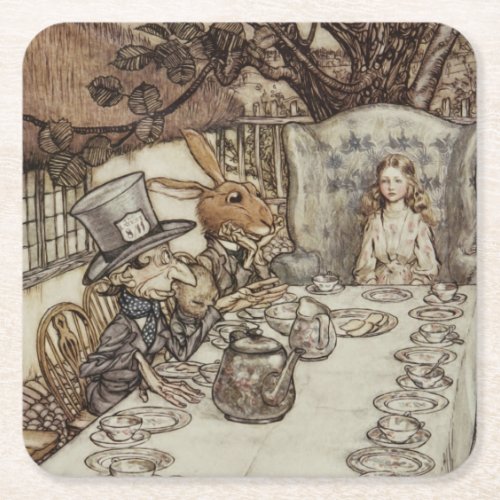 Alice Birthday Unbirthday Rabbit Hatter Party Square Paper Coaster
