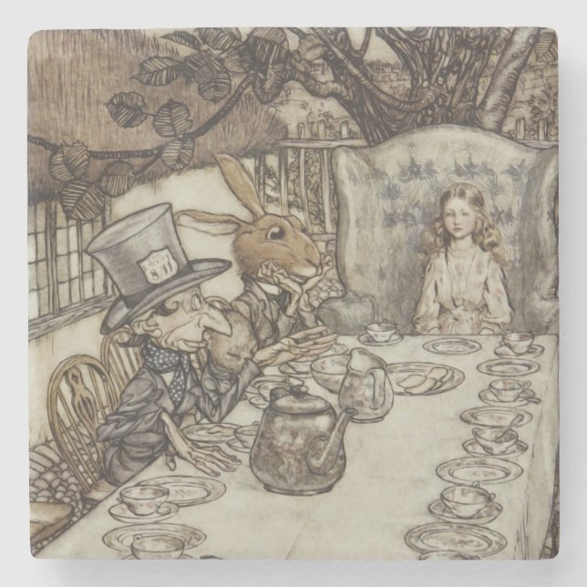 Alice Birthday Unbirthday Rabbit Hatter Party Stone Coaster (Front)