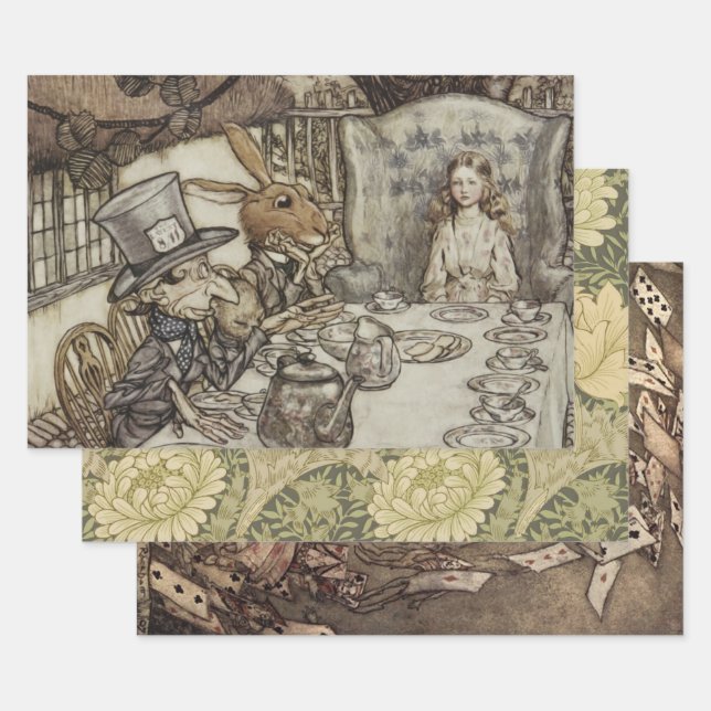 Alice Birthday Unbirthday Rabbit Hatter Party Wrapping Paper Sheets (Set)