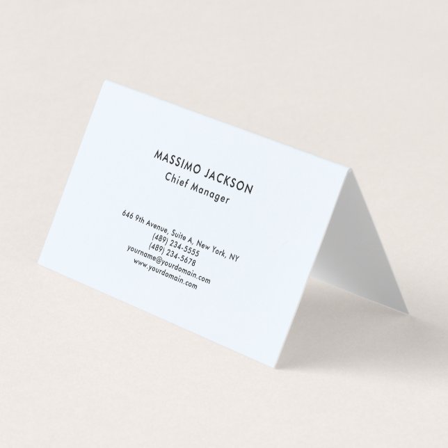 Alice Blue Stylish Plain Simple Professional Class Business Card (Front)