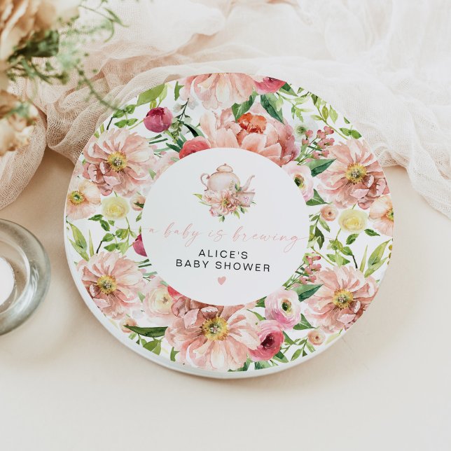 ALICE Blush Baby Brewing Shower Tea Party Paper Plates (Creator Uploaded)