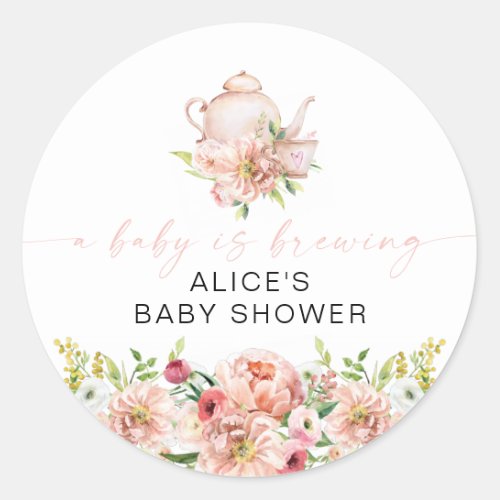 ALICE Blush Floral Baby Brewing Tea Party Favor Classic Round Sticker
