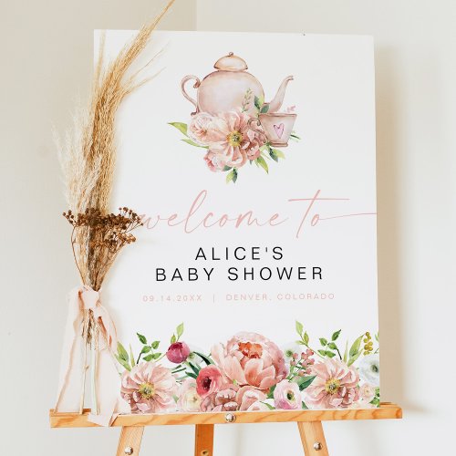 ALICE Blush Floral Baby Tea Shower Party Welcome Foam Board