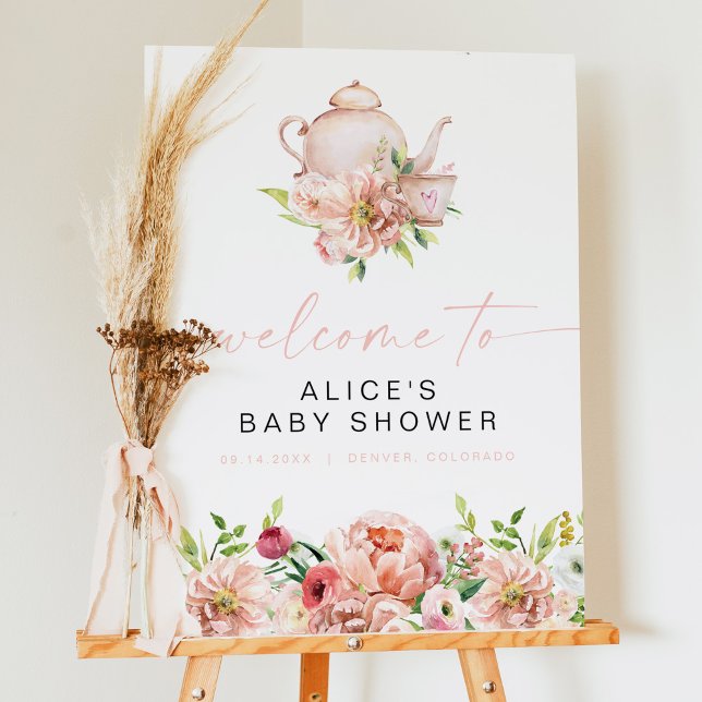 ALICE Blush Floral Baby Tea Shower Party Welcome Foam Board (Creator Uploaded)