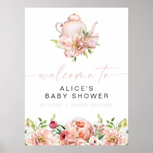 ALICE Blush Floral Baby Tea Shower Party Welcome Poster