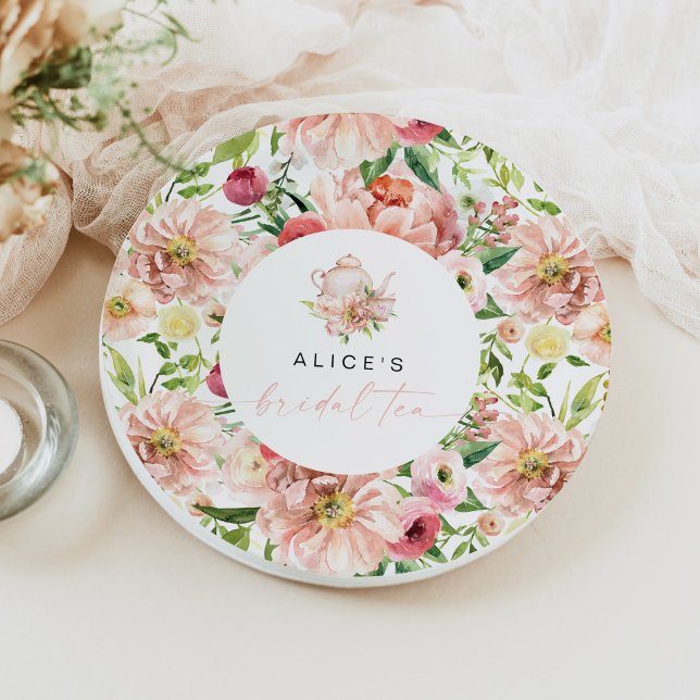ALICE Blush Floral Bridal Shower Tea Party Brunch  Paper Plates (Creator Uploaded)