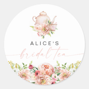 ALICE Blush Floral Bridal Tea Party Brunch Shower Classic Round Sticker
