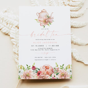 ALICE Blush Floral Bridal Tea Party Brunch Shower Invitation