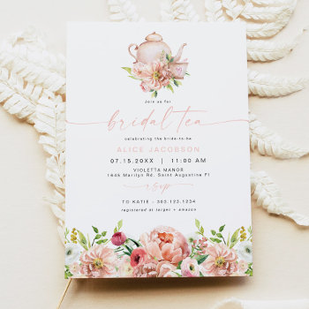 Alice Blush Floral Bridal Tea Party Brunch Shower Invitation by UnmeasuredEvent at Zazzle