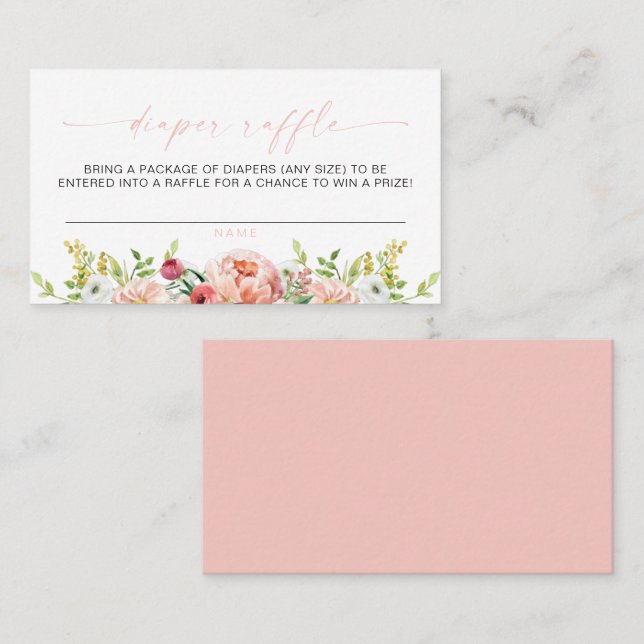 ALICE Blush Floral Spring Tea Party Diaper Raffle Place Card (Front/Back)
