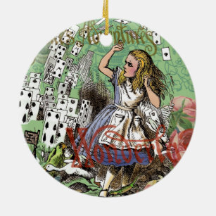 alice cards wonderland hatter rabbit  ceramic ornament