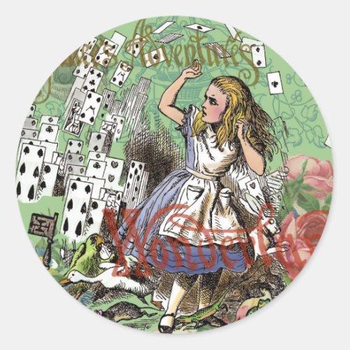 alice cards wonderland hatter rabbit  classic round sticker