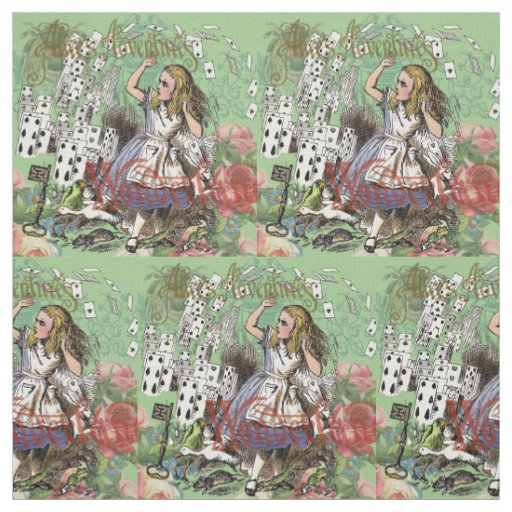 alice cards wonderland hatter rabbit  fabric