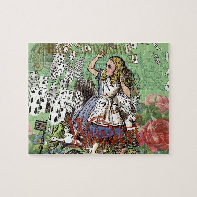 alice cards wonderland hatter rabbit  jigsaw puzzle (Horizontal)