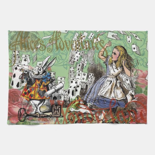 alice cards wonderland hatter rabbit  kitchen towel