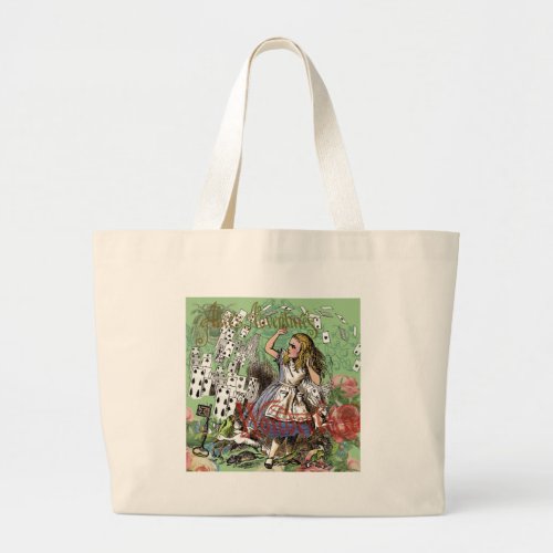 alice cards wonderland hatter rabbit  large tote bag