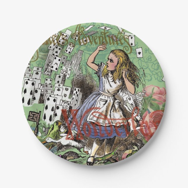alice cards wonderland hatter rabbit  paper plates (Front)