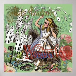alice cards wonderland hatter rabbit poster