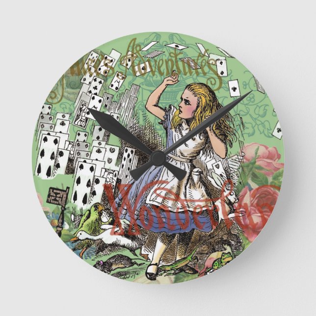 alice cards wonderland hatter rabbit  round clock (Front)