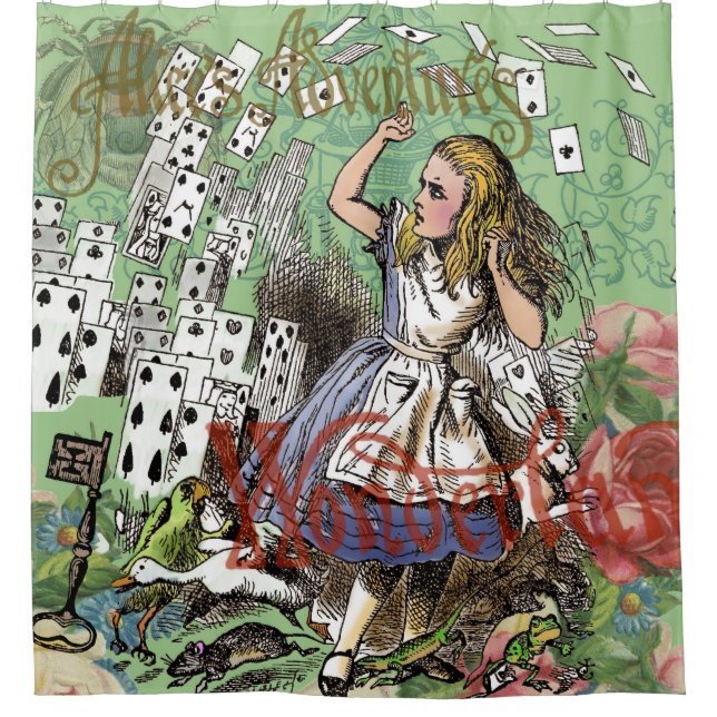 alice cards wonderland hatter rabbit  shower curtain (Front)