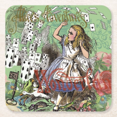 alice cards wonderland hatter rabbit  square paper coaster