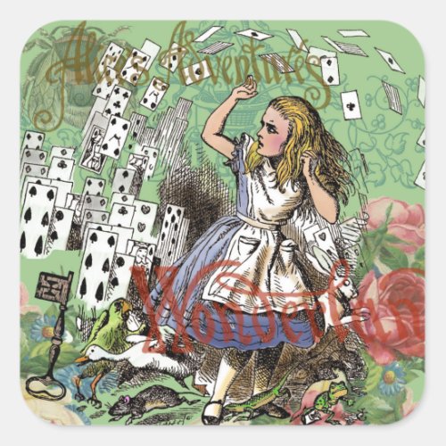 alice cards wonderland hatter rabbit  square sticker