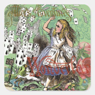 alice cards wonderland hatter rabbit square sticker