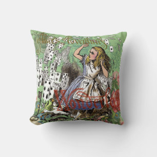 alice cards wonderland hatter rabbit throw pillow