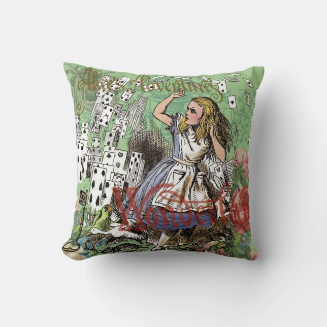 alice cards wonderland hatter rabbit  throw pillow (Front)