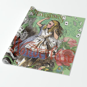 alice cards wonderland hatter rabbit wrapping paper