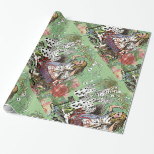 alice cards wonderland hatter rabbit wrapping paper