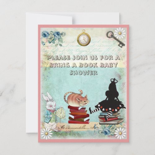 Alice  Cheshire Cat Bring a Book Baby Shower Invitation