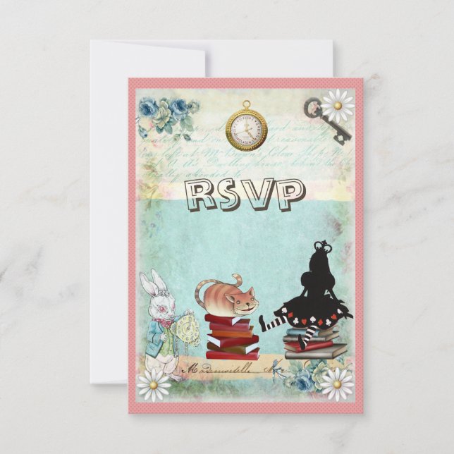 Alice & Cheshire Cat RSVP Bring a Book Baby Shower Card (Front)