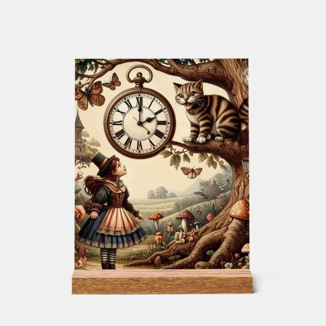 Alice & Cheshire Cat: Whimsical Wonderland Fantasy Acrylic Sign (Front)