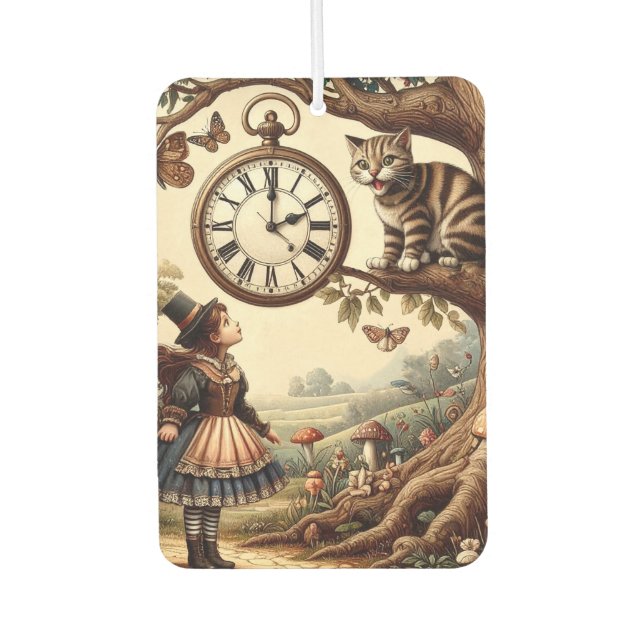 Alice & Cheshire Cat: Whimsical Wonderland Fantasy Air Freshener (Front)