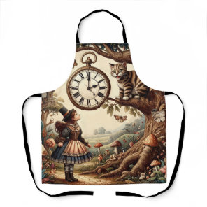 Alice & Cheshire Cat: Whimsical Wonderland Fantasy Apron