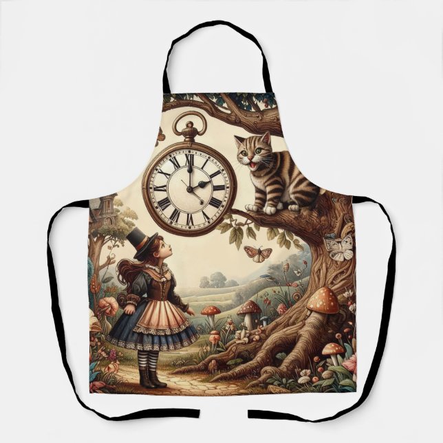 Alice & Cheshire Cat: Whimsical Wonderland Fantasy Apron (Front)