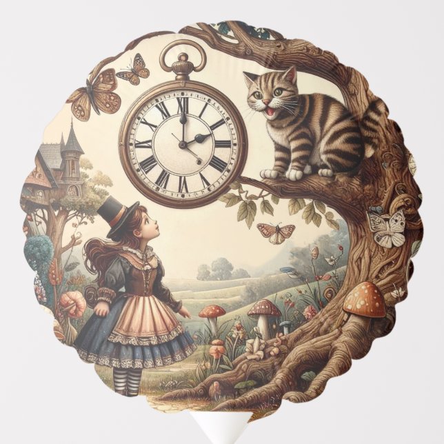Alice & Cheshire Cat: Whimsical Wonderland Fantasy Balloon (Front)
