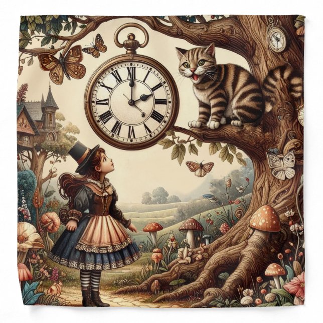 Alice & Cheshire Cat: Whimsical Wonderland Fantasy Bandana (Front)