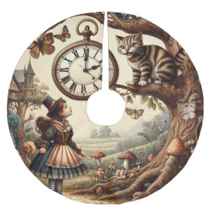 Alice & Cheshire Cat: Whimsical Wonderland Fantasy Brushed Polyester Tree Skirt