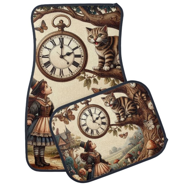 Alice & Cheshire Cat: Whimsical Wonderland Fantasy Car Floor Mat (Set)