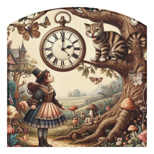 Alice & Cheshire Cat: Whimsical Wonderland Fantasy Door Sign (Contour Front)