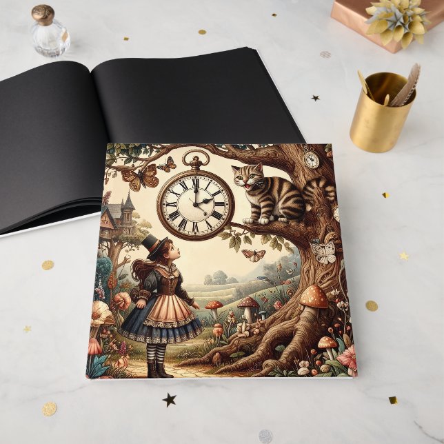 Alice & Cheshire Cat: Whimsical Wonderland Fantasy Guest Book (Front Open)
