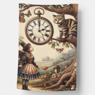 Alice & Cheshire Cat: Whimsical Wonderland Fantasy House Flag