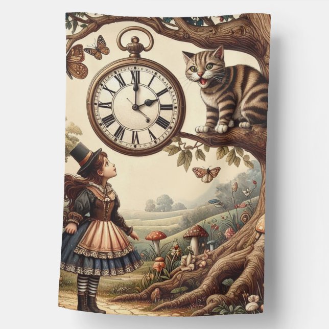 Alice & Cheshire Cat: Whimsical Wonderland Fantasy House Flag (Front)